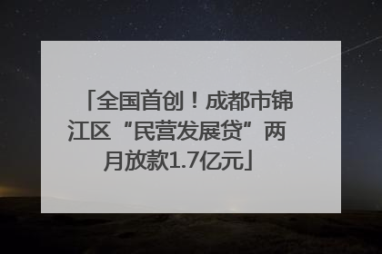 全国首创！成都市锦江区“民营发展贷”两月放款1.7亿元