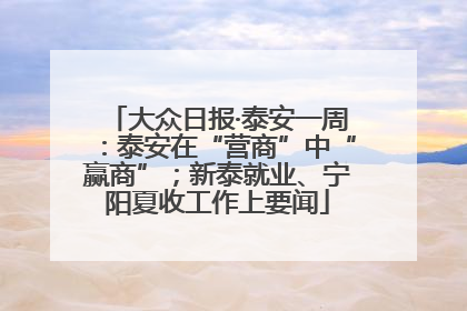 大众日报·泰安一周：泰安在“营商”中“赢商”；新泰就业、宁阳夏收工作上要闻